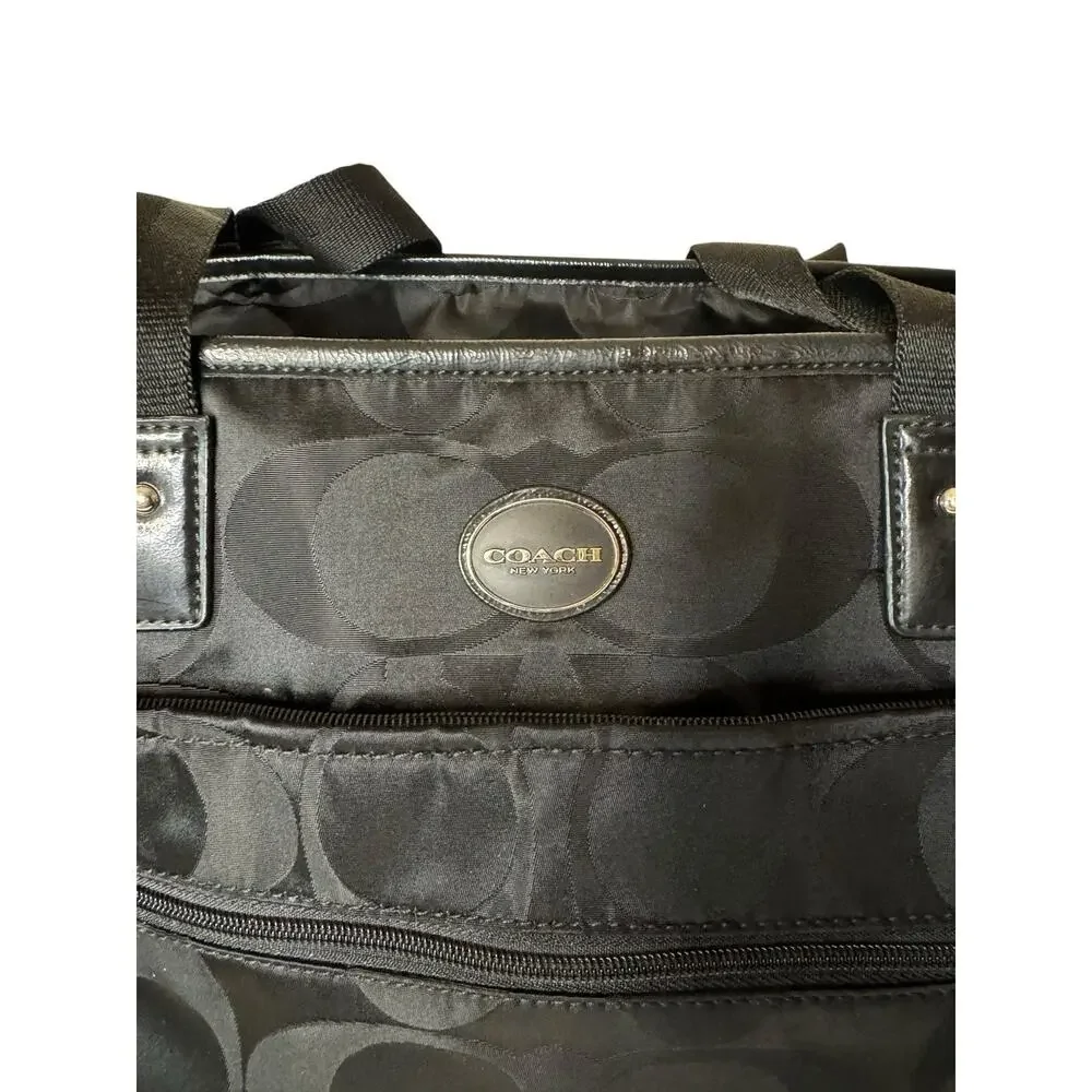 COACH BABY Signature Diaper Bag Black Nylon Large Multifunction Tote Zip Top